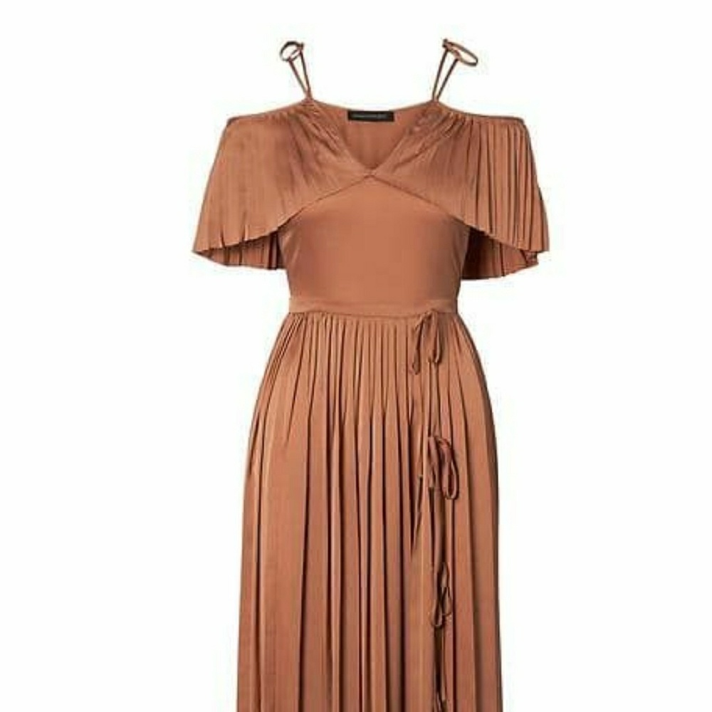 Olivia Palermo Pleated Off-the-Shoulder Maxi Dress